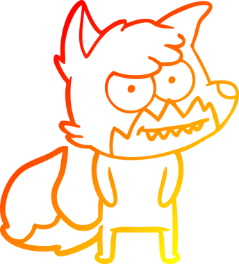 Bir insan tarafından çizilmiş sırıtan bir tilkinin sıcak çizgi çizimi