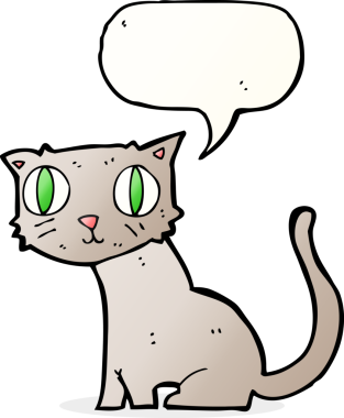 Bir insan tarafından çizilmiş konuşma balonu olan çizgi film kedisi.
