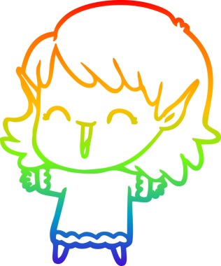 Gökkuşağı gradyan çizgi çizimi bir insan tarafından çizilmiş bir elf kızı