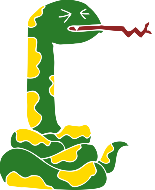 Bir insan tarafından çizilmiş düz renkli tıslayan yılan.