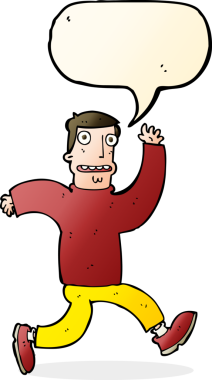 Bir insan tarafından çizilmiş, konuşma balonuyla dehşete düşmüş bir adam.