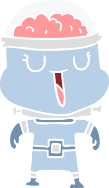 Bir insan tarafından çizilmiş mutlu düz renkli çizgi film robotu