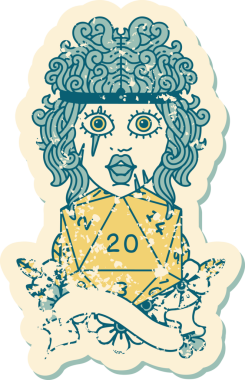 Retro Dövme Tarzı İnsan Barbarlığı Bir insan tarafından çizilmiş doğal 20 zar ile