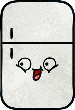 Bir insan tarafından çizilmiş buzdolabının retro grunge desenli karikatürü.