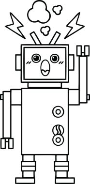 Bir insan tarafından çizilmiş bozuk bir robotun çizgi çizimi