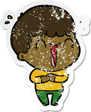 Bir insan tarafından çizilmiş gülen bir karikatürcünün sıkıntılı çıkartması.