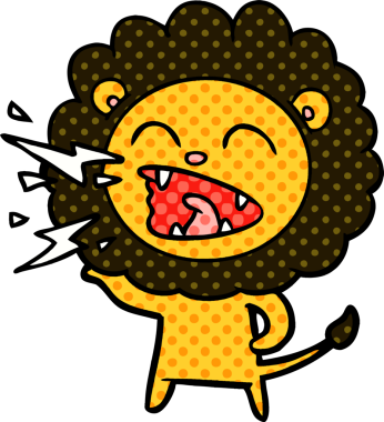 Bir insan tarafından çizilmiş kükreyen aslan çizgi filmi.