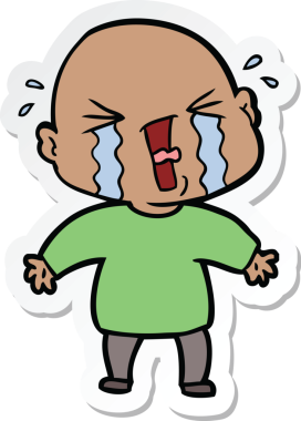 Bir insan tarafından çizilmiş ağlayan kel bir adamın çıkartması.