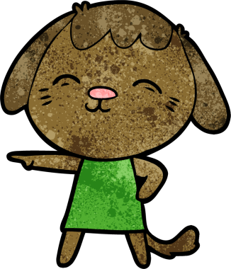 Bir insan tarafından çizilmiş mutlu çizgi film köpeği.