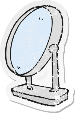 Bir insan tarafından çizilmiş karikatür aynasının gerilimli yapıştırması.