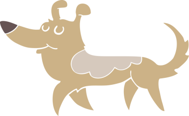 Bir insan tarafından çizilmiş düz renkli çizgi film köpeği.