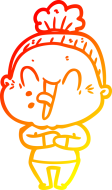 Bir insan tarafından çizilmiş mutlu, yaşlı bir kadının sıcak çizgi çizimi.