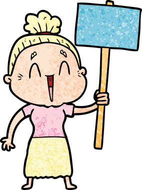 Bir insan tarafından çizilmiş mutlu yaşlı kadın çizgi filmi.