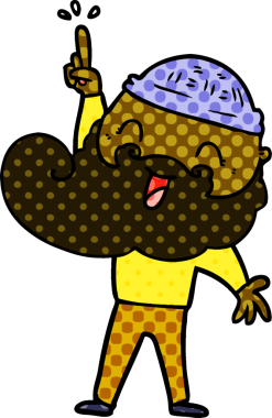 Bir insan tarafından çizilmiş harika bir fikri olan mutlu sakallı adam.