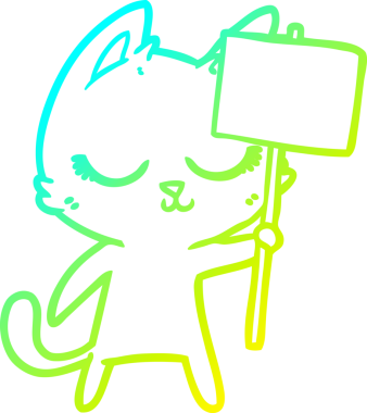 Bir insan tarafından çizilmiş levhalı sakin bir çizgi film kedisinin soğuk gradyan çizgisi