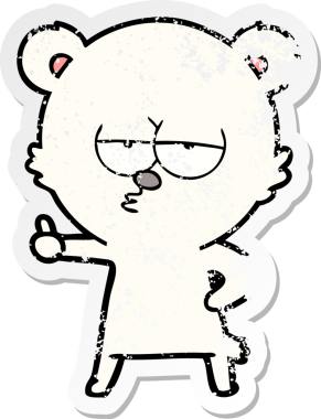 Sıkılmış bir kutup ayısı karikatürünün sıkıntılı çıkartması. Bir insan tarafından çizilmiş baş parmak işareti.