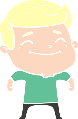 Bir insan tarafından çizilmiş mutlu düz renkli karikatür adam.