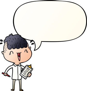 Çizgi filmdeki mutlu çocuk, bir insan tarafından çizilmiş yumuşak eğimli konuşma baloncuğuyla şaşırdı.