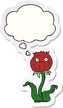 Düşünce baloncuğu olan çizgi film devedikeni insan tarafından çizilmiş bir çıkartma.