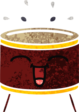 Bir insan tarafından çizilmiş davulun retro çizim tarzı karikatürü