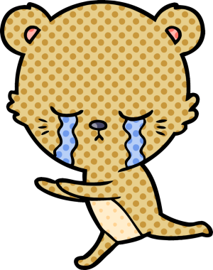 Bir insan tarafından çizilmiş ağlayan çizgi film ayısı.