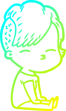 Bir insan tarafından çizilmiş, gözlerini kısarak bakan bir çizgi film karakteri.