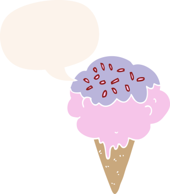 bir insan tarafından çizilmiş, konuşma baloncuklu çizgi film dondurması.