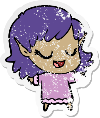 Bir insan tarafından çizilmiş mutlu bir elf kızının sıkıntılı çıkartması.