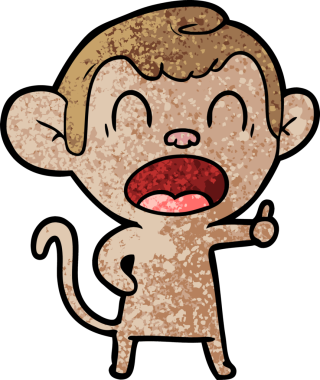 Bir insan tarafından çizilmiş esneyen çizgi maymun.