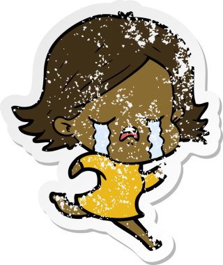 Bir insan tarafından çizilmiş bir karikatür kızının sıkıntılı çıkartması.