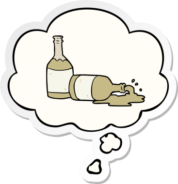 Düşünce baloncuklu bira şişeleri insan tarafından çizilmiş bir çıkartma.