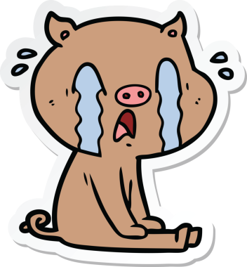 Bir insan tarafından çizilmiş ağlayan domuz çizgi filminin çıkartması.