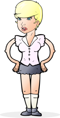 Bir insan tarafından çizilmiş kalçaları olan çizgi film kadını.