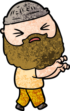 Bir insan tarafından çizilmiş sakallı bir çizgi film adamı.