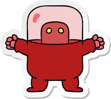 Bir insan tarafından çizilmiş takım elbiseli bir uzaylının el çizimi karikatürü.