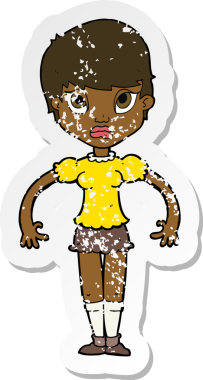 Bir insan tarafından çizilmiş kızgın bir karikatür kadının gerilmiş çıkartması.