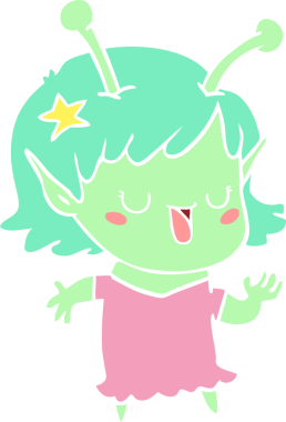 Mutlu uzaylı kız düz renkli çizgi film bir insan tarafından çizildi.