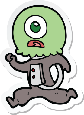 Bir insan tarafından çizilen bir çizgi film çıkartması Kiklops uzaylı uzay adamı