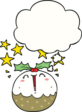 Bir insan tarafından çizilmiş düşünce baloncuklu mutlu noel pudingi.