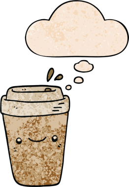 Bir insan tarafından çizilmiş grunge desenli düşünce baloncuklu çizgi film paket kahve.