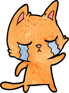 Bir insan tarafından çizilmiş ağlayan çizgi film kedisi.