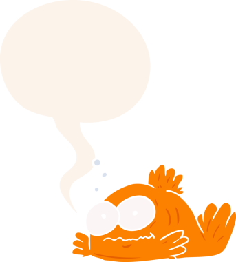 Bir insan tarafından çizilmiş konuşma baloncuklu komik Japon balığı çizgi filmi.