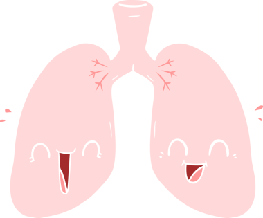 Düz renkli çizgi film. Bir insan tarafından çizilmiş neşeli akciğerler.