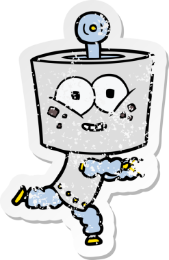 Bir insan tarafından çizilmiş mutlu çizgi film robotunun sıkıntılı çıkartması.