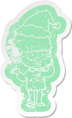 Mutlu çizgi film, Noel Baba şapkası takan bir çocuk, bir insan tarafından çizilmiş.