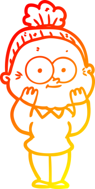 Bir insan tarafından çizilmiş mutlu, yaşlı bir kadının sıcak çizgi çizimi.