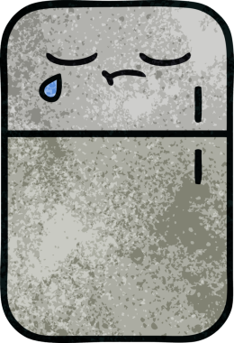 Bir insan tarafından çizilmiş buzdolabının retro grunge desenli karikatürü.