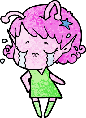 Bir insan tarafından çizilmiş ağlayan uzaylı kız çizgi filmi.