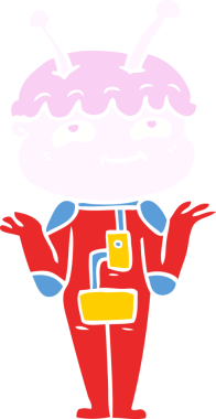 Bir insan tarafından çizilmiş düz renkli çizgi film uzay adamı.