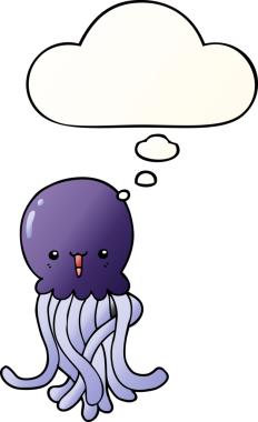 Düşünce baloncuklu çizgi film denizanası, bir insan tarafından çizilmiş yumuşak eğimli bir şekil.